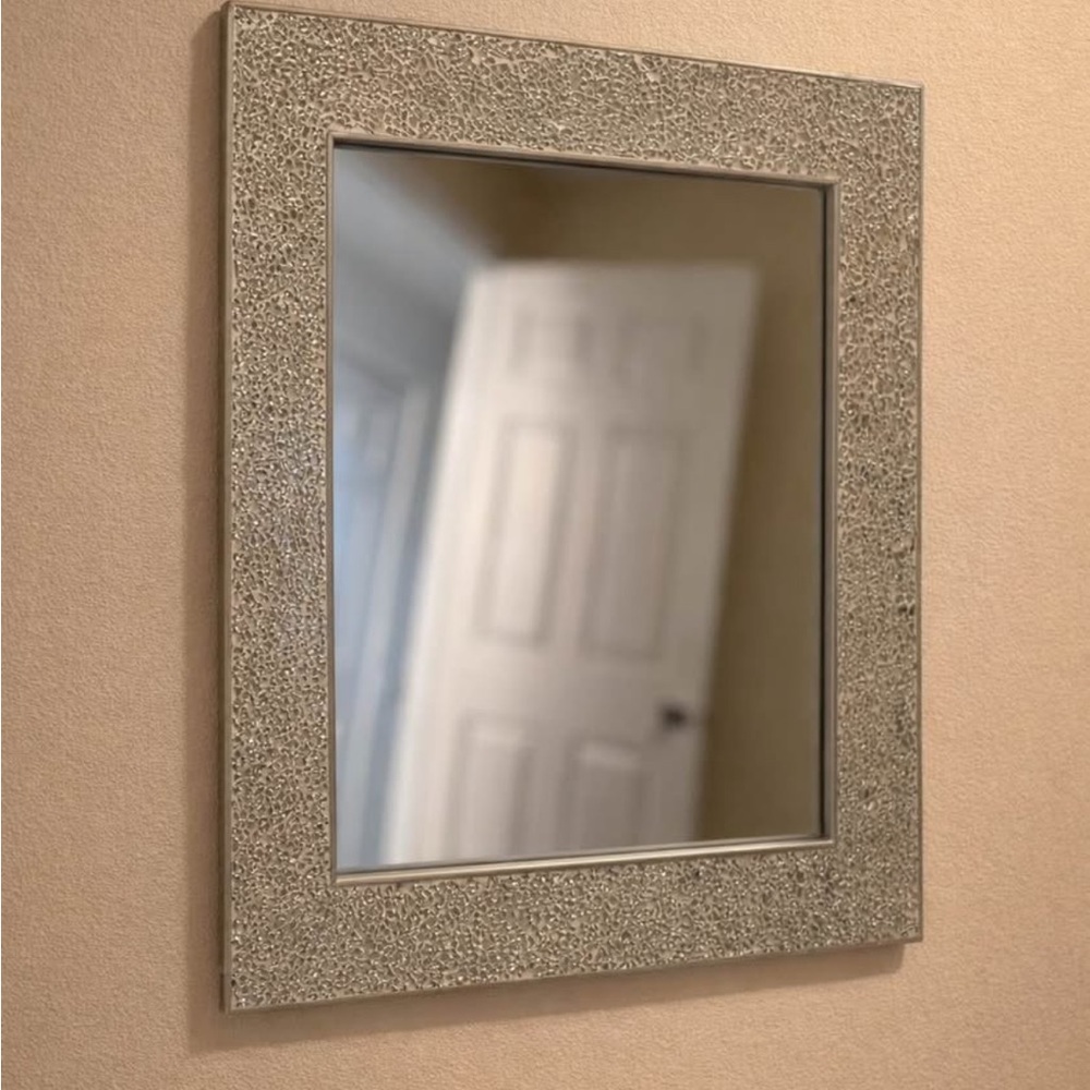 Glam Textured Silver Wall Mirror - Sparkling Accent